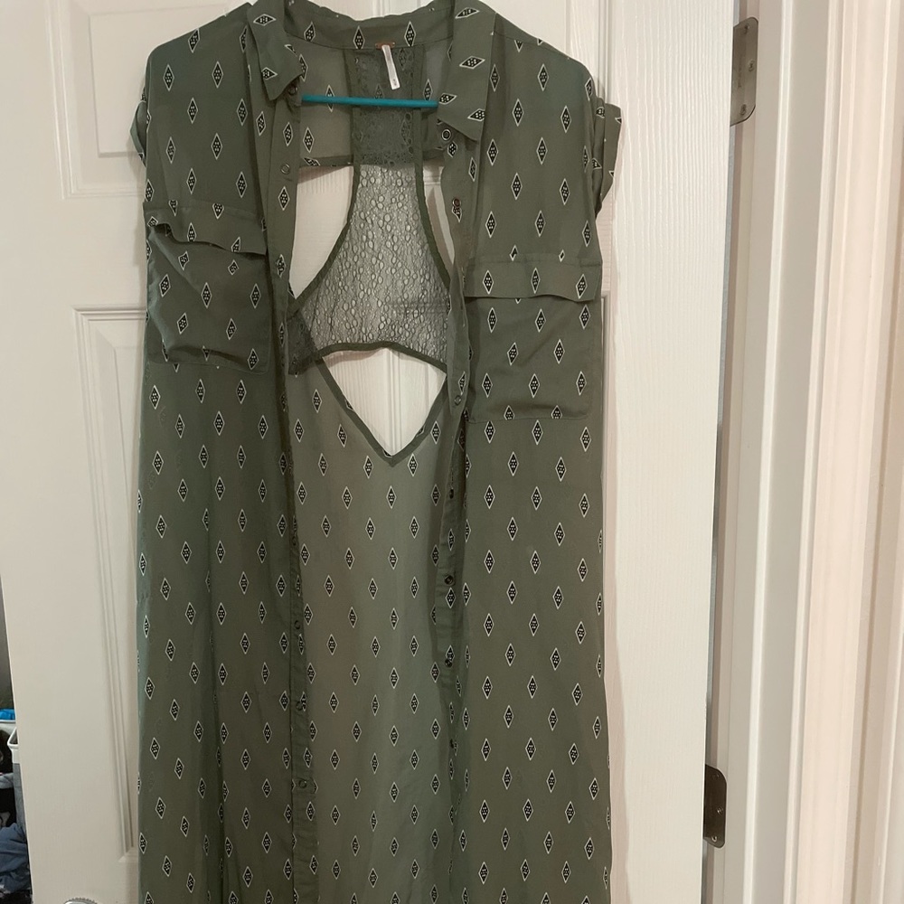 Green sheer dress button up